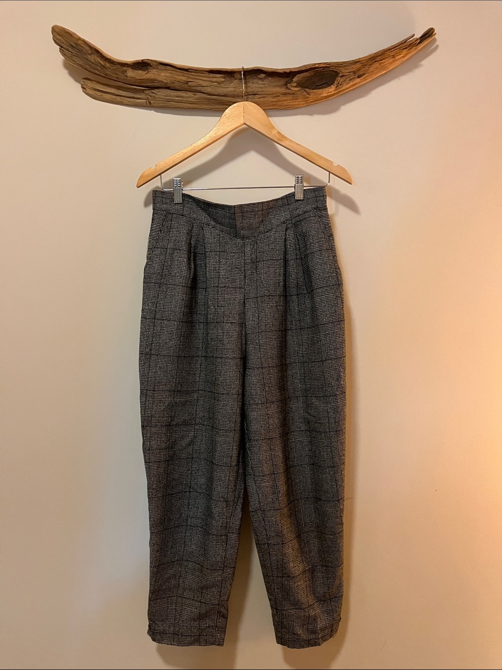 Vintage Tailored Gray Windowpane Cropped Women's Pants
